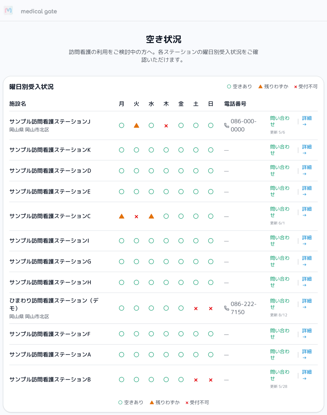 Nurse Gate 空き状況の公開ページ