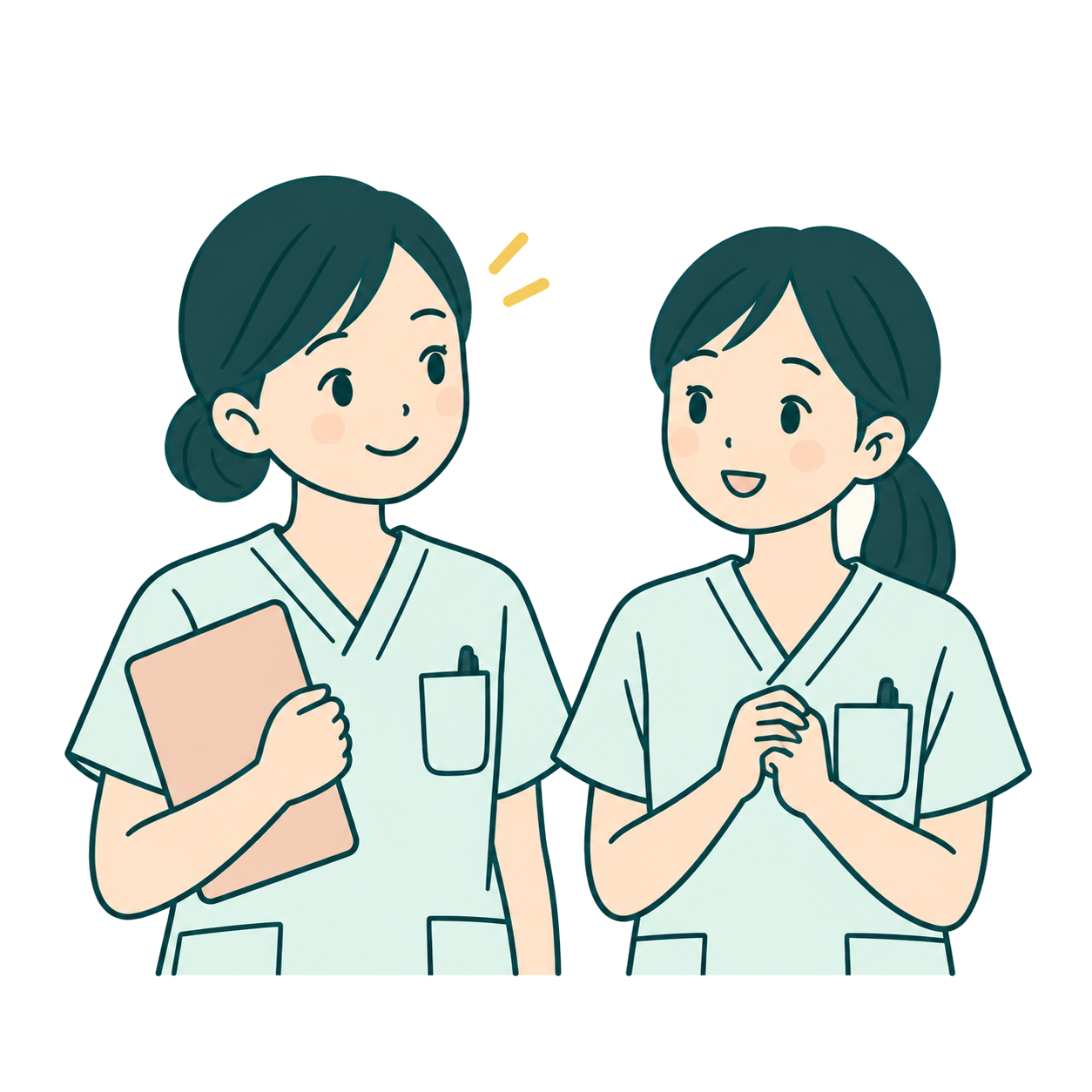 看護師同士が対話し、相談する場面